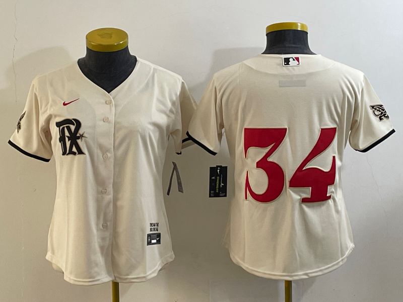 Women's Texas Rangers #34 Nolan Ryan Cream 2023 City Connect Stitched Baseball Jersey(Run Small) Women's Texas Rangers #34 Nolan Ryan Cream 2023 City Connect Stitched Baseball Jersey(Run Small)